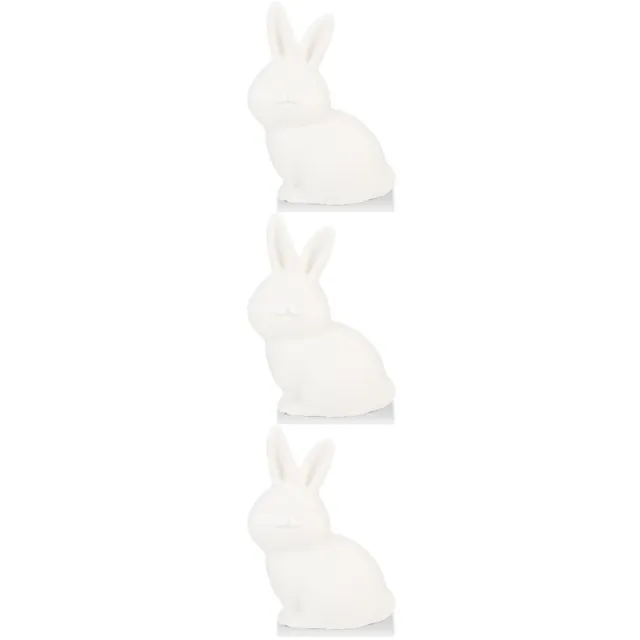 Set of 3 Décor De Lapin Bureau Mini Figurines D'oeuf En Céramique Blanc Pâques