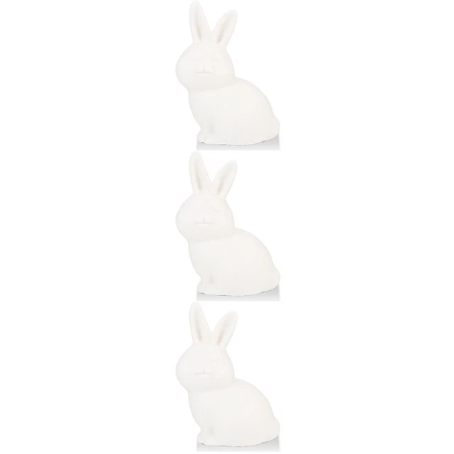 Set of 3 Décor De Lapin Bureau Mini Figurines D'oeuf En Céramique Blanc Pâques