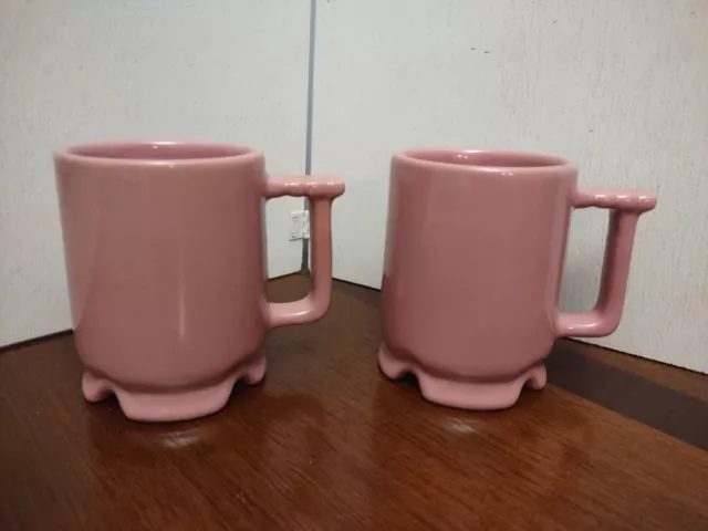 Frankoma Pottery Coffee Mugs C1 Pink Mauve Set of 2 MCM VTG