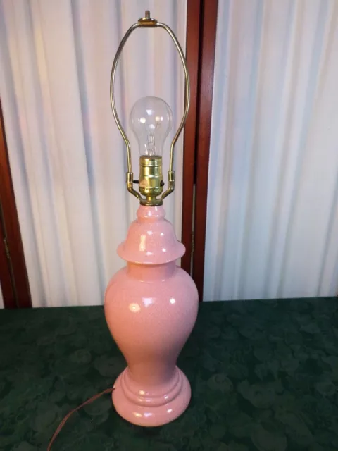 Beautiful Mid-Century Pink Crackle Finish Electric Table Lamp