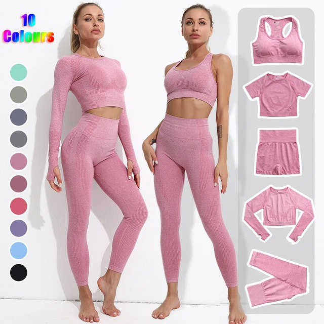 Set yoga donna senza cuciture crop top tuta sportiva reggiseno pantaloni lunghi palestra tuta da allenamento