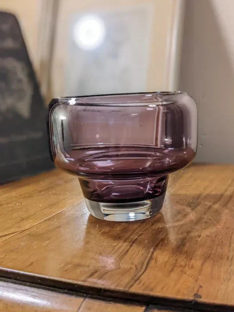 Lovely Little Scandinavian Smoke Black Purple Art Glass Candle Holder or Bowl