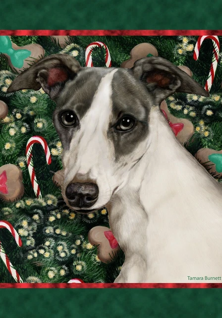 Christmas Holiday Garden Flag - Blue and White Whippet 144401