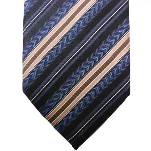 BRIONI Mens Tie Blue - Black & Brown Stripes