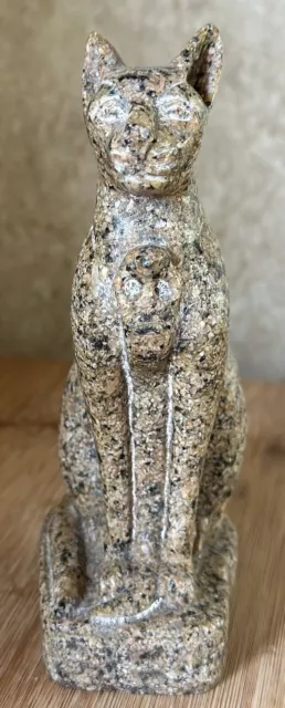 Vintage Egyptian Cat Goddess Bastet Statue Hand Carved Stone 6”