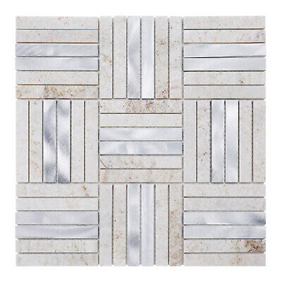 Gray Quartzite Marble Stone Aluminum Beige Parquet Mosaic Tile Wall Backsplash