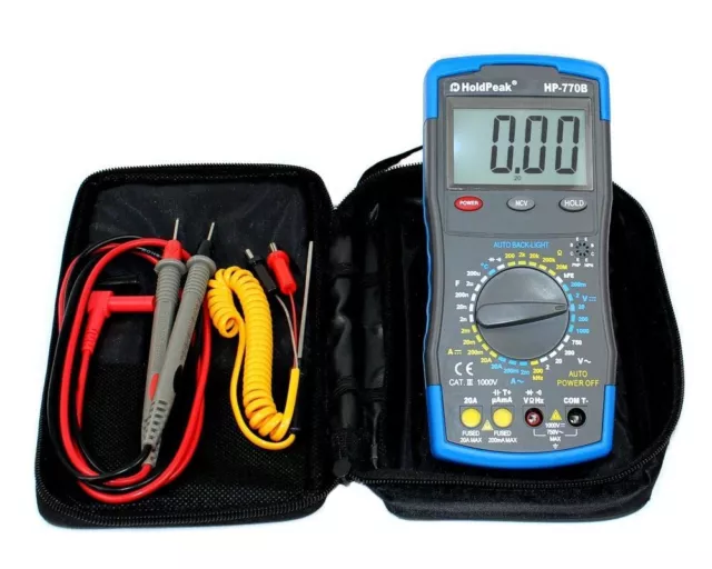 Profi Digital Multimeter 20A HoldPeak HP-770B NCV LED Kapazität hFe °C OHM A V