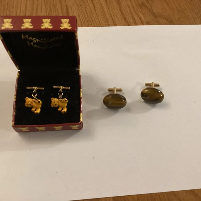 Yellow metal teddy bear magnificent mouchoirs Cufflinks Plus 1 Other Vintage
