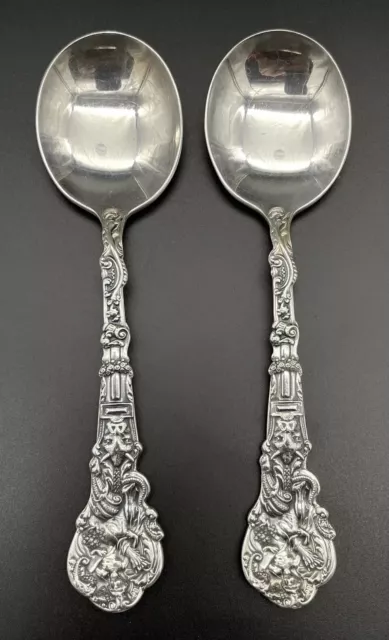 Pr Gorham Versailles Sterling Silver Gumbo Spoons No Monogram Unusual Motif