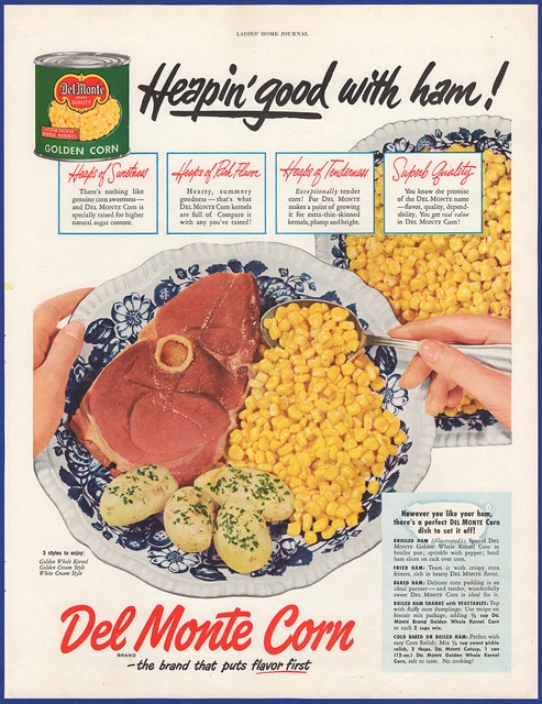 Vintage 1951 DEL MONTE Canned Golden Corn Vegetable Ephemera 1950's Print Ad