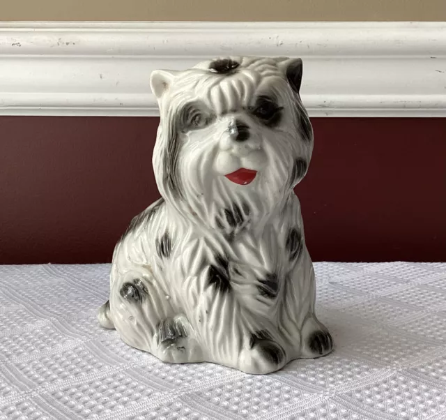 VTG Black & White Ceramic Black Sheepdog Figurine, Brazil, 5 1/2” T x 5 3/8” W