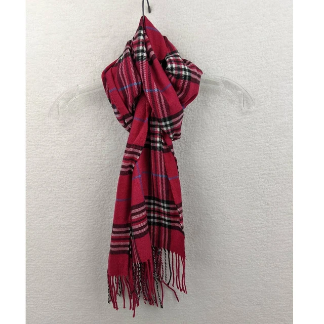 Scotland Cashmere Red Plaid Scarf One Size Luxury Fringe Hem Preppy Scottie