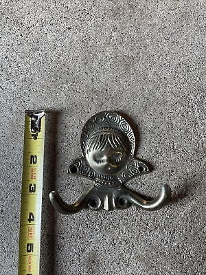 VINTAGE 1968 American Tack & Hardware 121 Double Hook Girl Brass Tone Four Hole