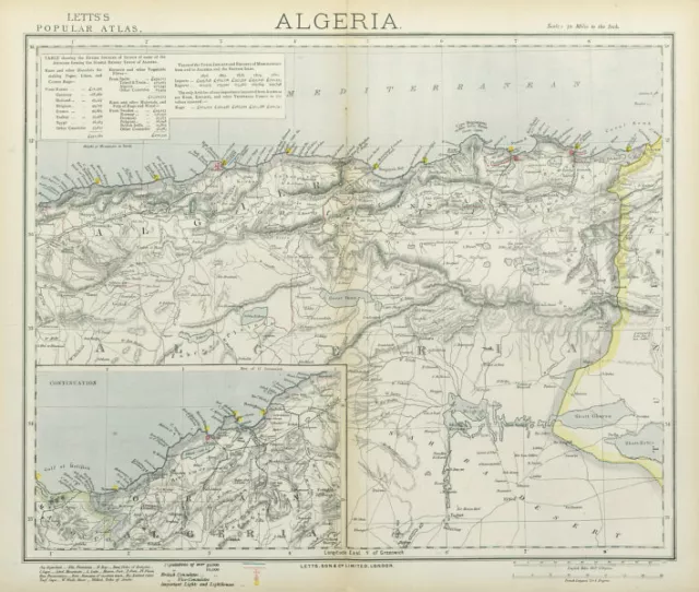 ALGERIA. North Africa. Algiers Oran Constantine. British Consuls. LETTS 1883 map