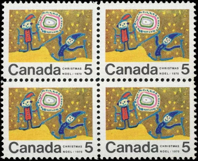 Canada Mint NH VF 5c Scott #522i Centre Block of 4 1970 Christmas Stamps