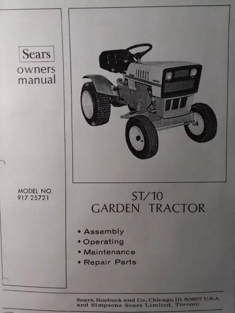SEARS ST 10 LAWN Garden Tractor 38 Mower Owner Parts 2 Manual s 917.25721 63.74 PicClick