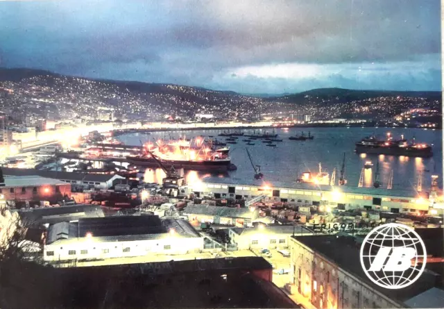 1968 Iberia Airlines Vintage Postcard Valparaiso Chile Night View Unused