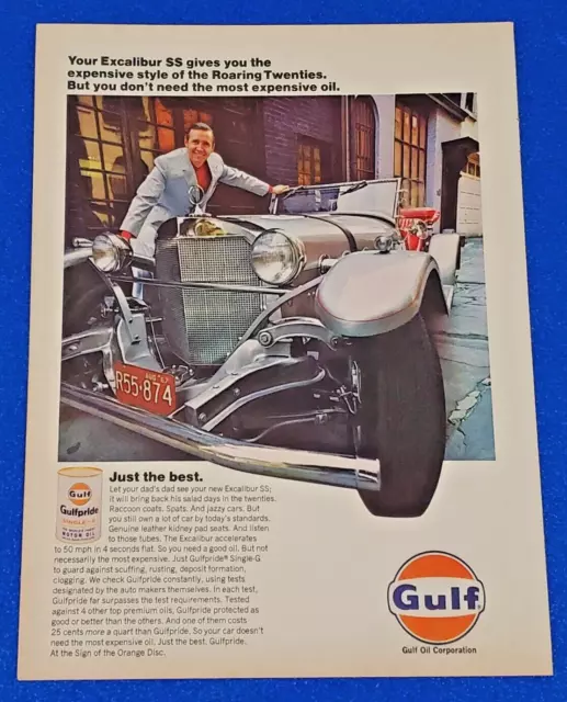 1968 Gulf Oil Corporation Original Color Print Ad Gulfpride Single G Motor Oil