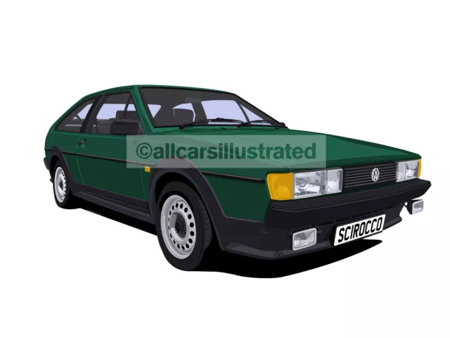 Vw Scirocco Mk2 Car Art Print (Size A3). Choose Your Colour, Add Your Reg Plate 3