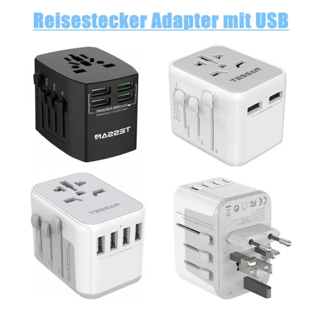 TESSAN Universal Reiseadapter Weltweit mit USB ohne Kabel für USA UK Deutschland