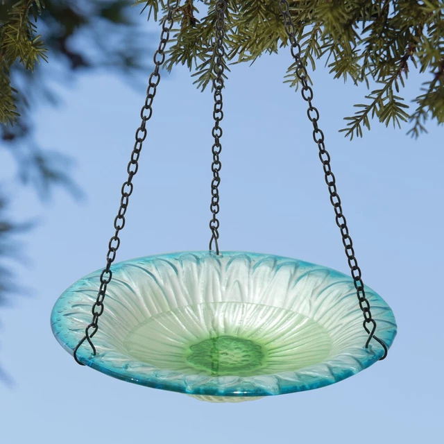 Suspendu Verre Trempé Fleur Pétale Jardin Porche Patio Graine Mangeoire Birdbath