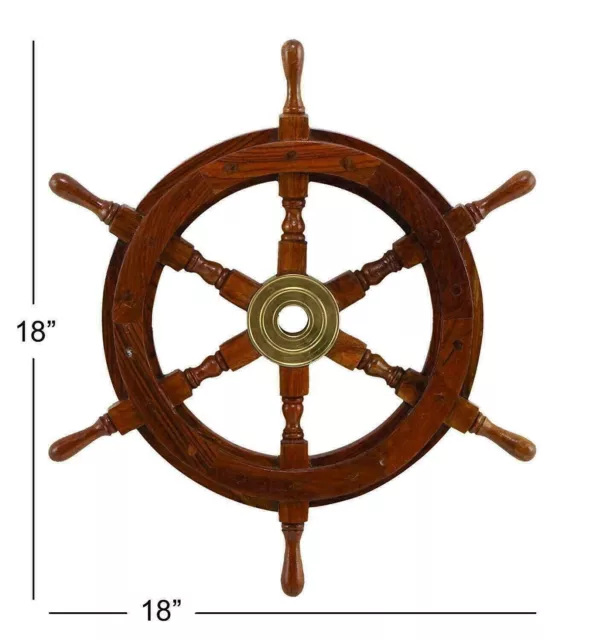 18 Inches Nautical Boat Ship Wheel Brown Wooden Steering Wheel Wall Décor Item