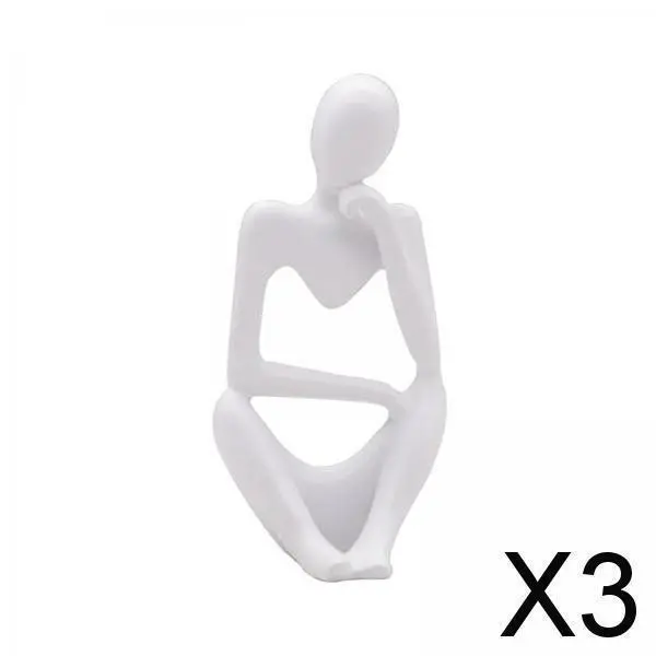 3X Thinker Sculpture Figurine Home Statues Modern Bookcase Decor White Right
