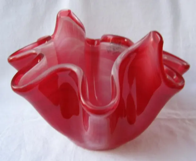 Genuine Italian Art Deco Glass Bowl Apple Red White Tammaro Italy Murano No 140