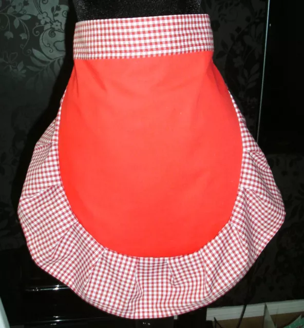 Ladies Red + White 50'S Half Waist Apron Pinny Retro Vintage Style Frilly