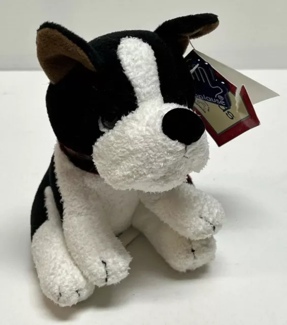 Applause Russ Berrie Plush Puppy Dog Stuffed Plaid Scarf 6” Black Luv Pets TAGS