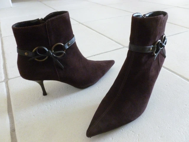 Bottines Marque Minelli Talon Aiguille  Cuir Daim Chocolat T.39 Super Etat