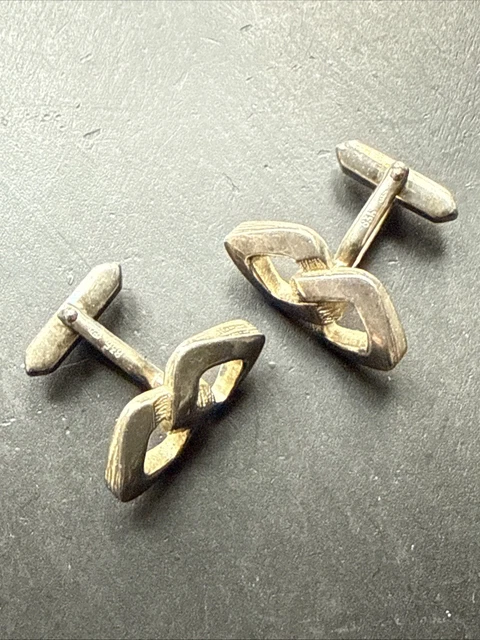 Paire De Boutons De Manchette Anciens En Argent Massif 800 - Style Art Déco