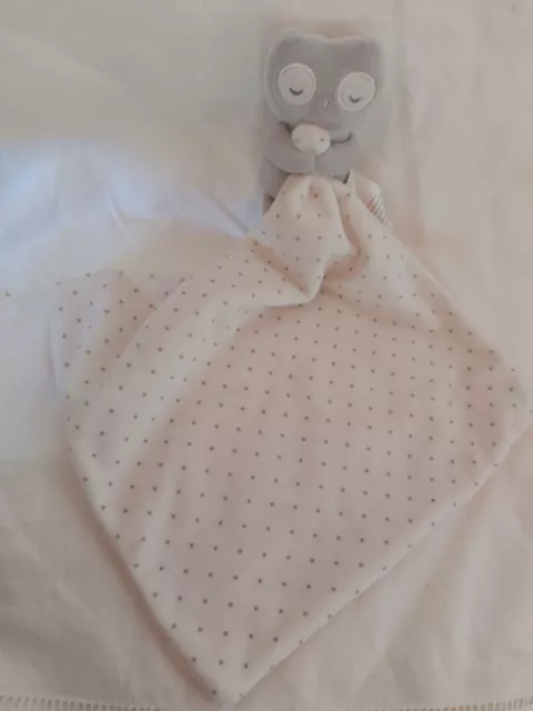 Doudou Plat Chouette Hibou Gris Blanc Mouchoir Etoile Blanc Rose Obaidi Okaidi