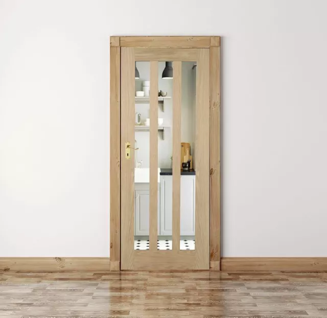 internal door aston unfinished oak glazed - clear or frosted glass 3 light door