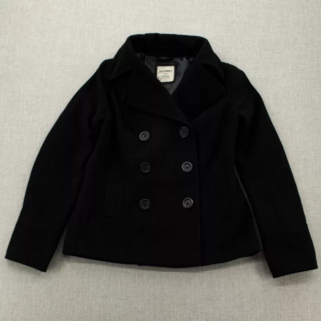 Old Navy Womens Pea Coat Long Sleeve Double Breasted Wool Black Sz XS