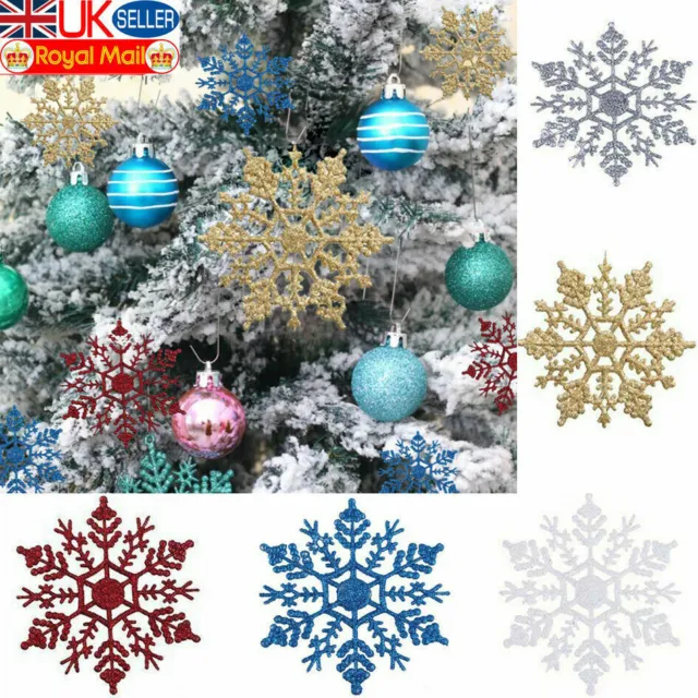 10 PCS Snowflakes Christmas Tree Decorations Baubles Glitter Hang Xmas Flower