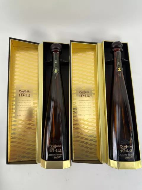 Lot Of 2 Don Julio 1942 Tequila  Empty Bottles 750ml With Box Rinsed 2