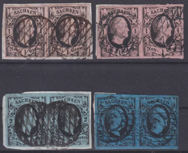 Altdeutschland Sachsen Lot 4 Paare Mi.Nr. 4 (2) & 5 (2), 1851/55 (Mi. 690,-€)