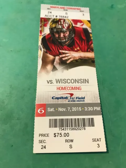 11/7/2015 University of Maryland vs Wisconsin College Football Ticket Stub