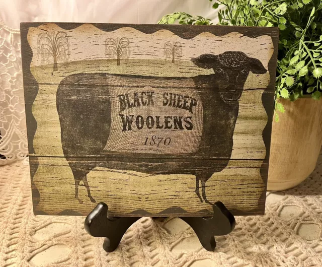 Prim Black Sheep, Woolens, Folk Art, Primitive, Handcrafted Plaque / Sign
