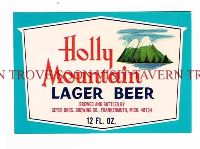1960s Frankenmuth Holly Mountain Lager Beer 12oz Beer Label Tavern Trove