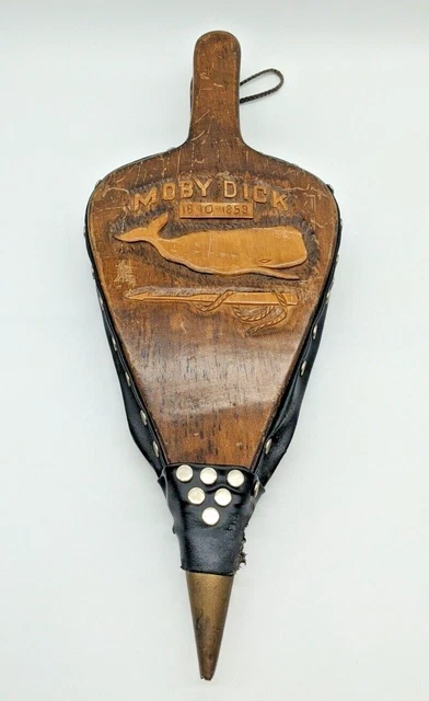 Vintage Moby Dick 1840 - 1859 White Whale Carved Wood Leather Fireplace Bellows