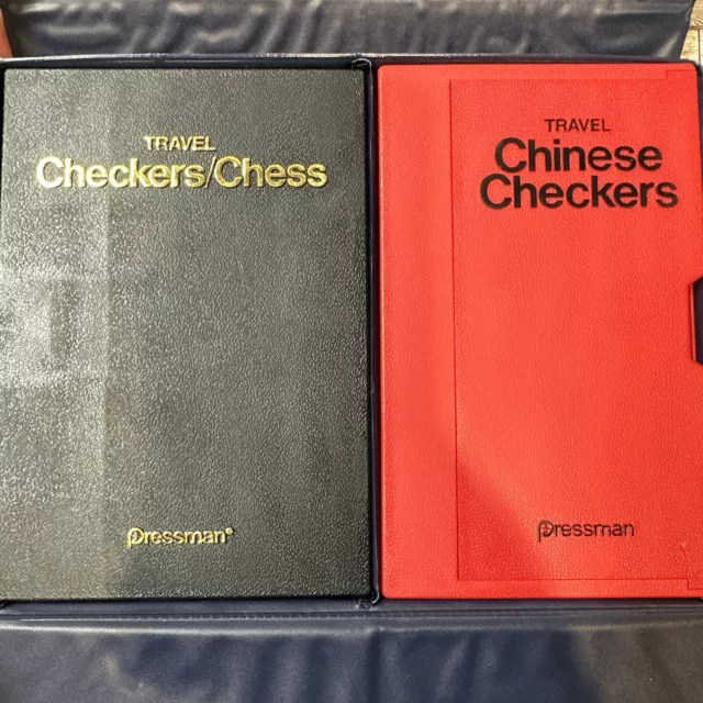 PRESSMAN Magnetic Travel Checkers & Chinese Checkers w/ Case Vintage *Complete