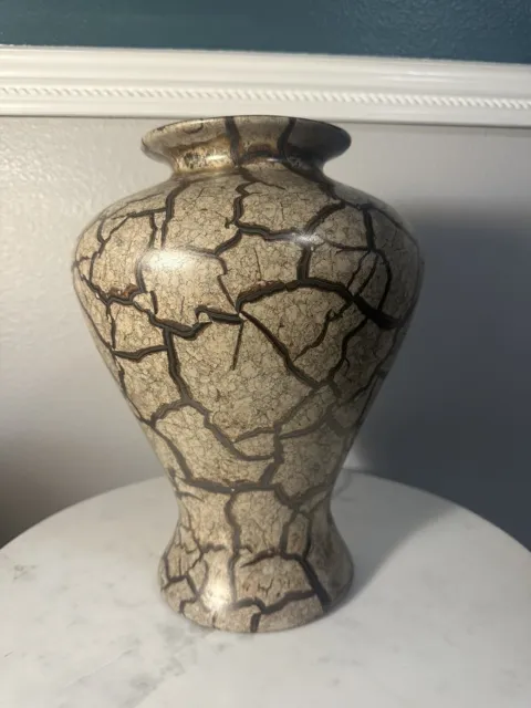 90s Art Deco HAEGER Pottery Vase Abstract Pattern Stone-like Glaze