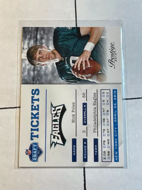 Nick Foles 2012 Panini Prestige Draft Tickets Rookie Card RC #26 Eagles