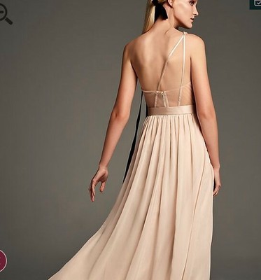 NWT WHITE BY VERA WANG Sequin and Chiffon One-Shoulder Bridesmaid Dress Blush Sz