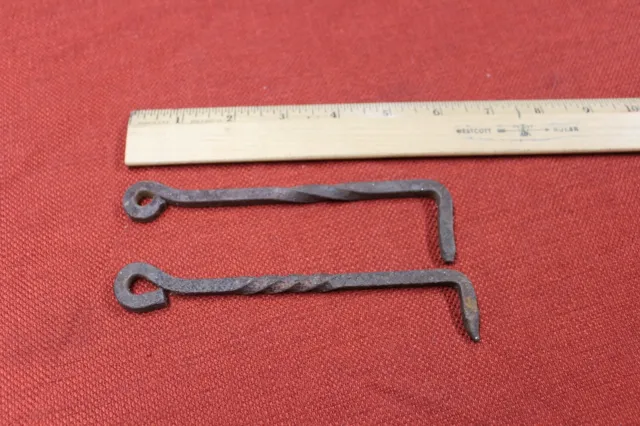 2 Vintage Iron Hand Forged Twisted gate or Door latches Antique Hardware Old