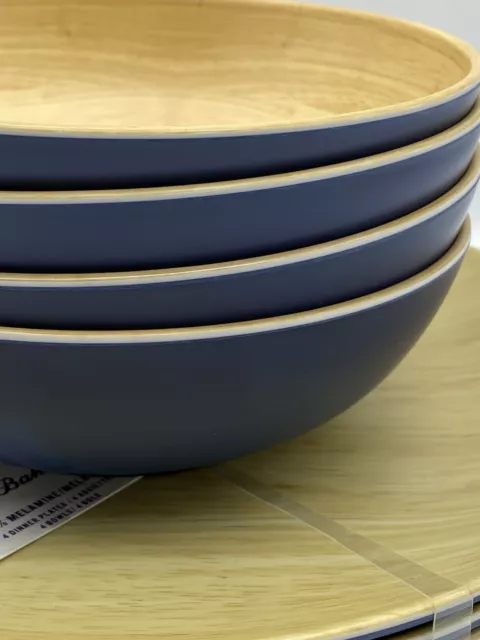 Juego de platos y tazones de melamina exterior azul marino Tommy Bahama grano de madera sintética azul marino