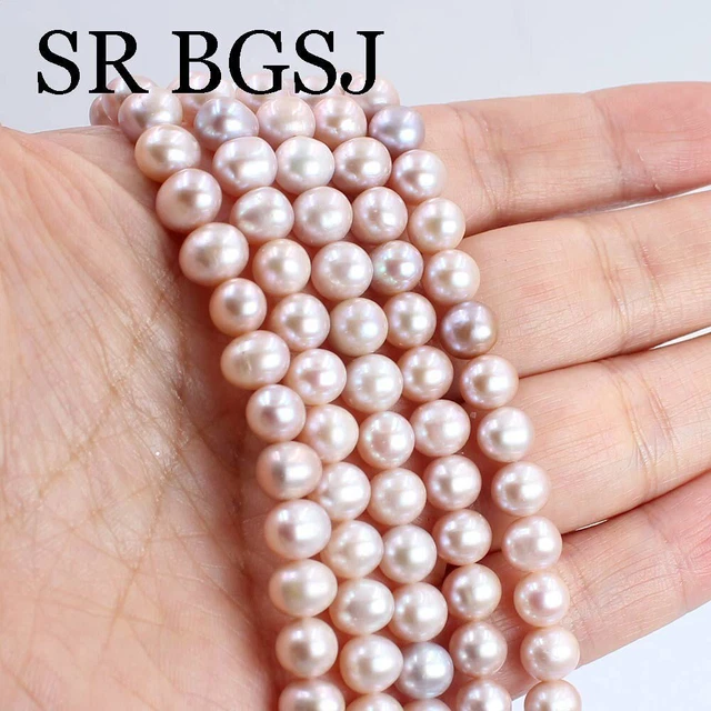"Cuentas de joyería de perlas de agua dulce redondas rosa melocotón natural 7-8 mm 3A cadena 15"