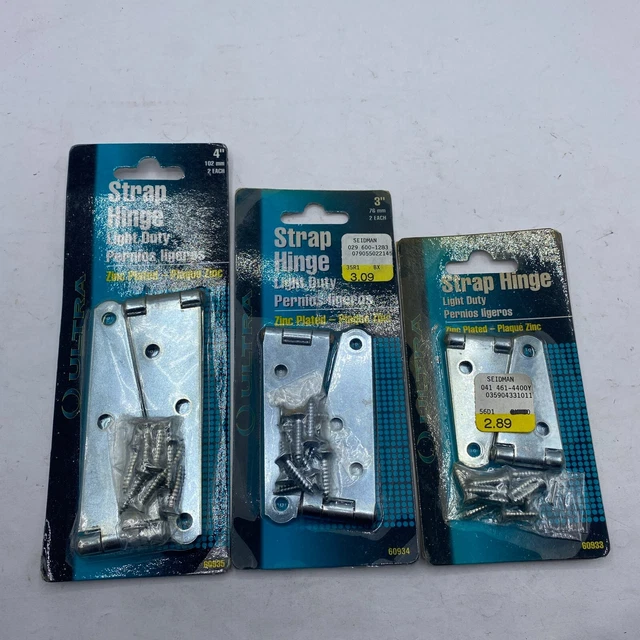 LOT OF 3 Assorted ULTRA Strap Hinge Light Duty Zinc Plated Fence Gate Shed Door